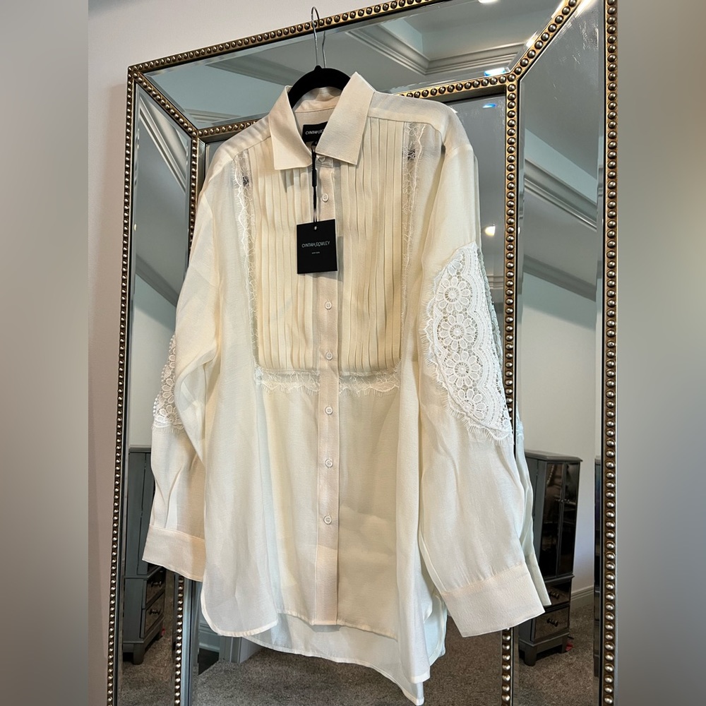 Cynthia Rowley Ivory Riley Lace Tuxedo Shirt